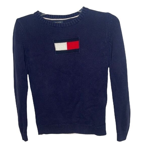 Tommy Hilfiger Flag Logo Pullover Navy Sweater. Size Small Petite. - Picture 1 of 7